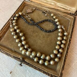 Antique Sterling Pearl and Diamond Necklace